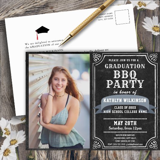 Graduation BBQ Party Chalkboard Photo Invitation