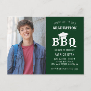 Graduation BBQ Party Green White Photo Invitation