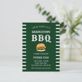 Graduation BBQ Party Green White Stripe Invitation (Debout devant)