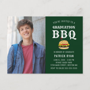 Graduation BBQ Party Green White Stripe Invitation