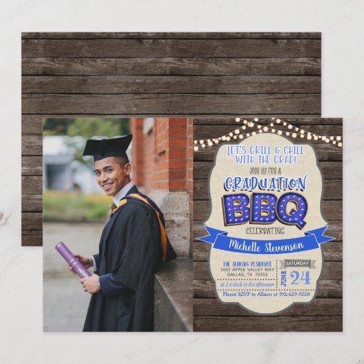 Graduation BBQ Party Invitation - Grill & Chill BP (Devant / Derrière)