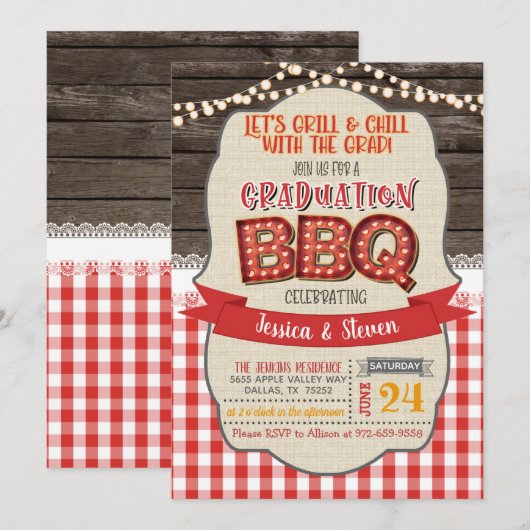 Graduation BBQ Party Invitation - Grill & Chill G (Devant / Derrière)