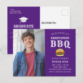 Graduation BBQ Party Purple White Invitation (Devant / Derrière)
