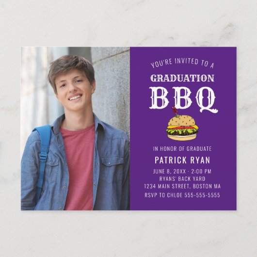 Graduation BBQ Party Purple White Invitation (Devant)