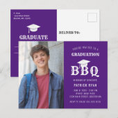 Graduation BBQ Party Purple White Photo Invitation (Devant / Derrière)
