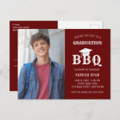 Graduation BBQ Party Red White Photo Invitation (Devant / Derrière)