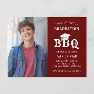 Graduation BBQ Party Red White Photo Invitation