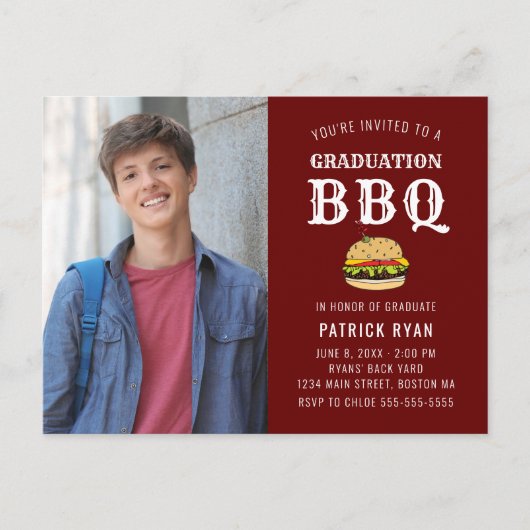 Graduation BBQ Party Red White Stripe Invitation (Devant)