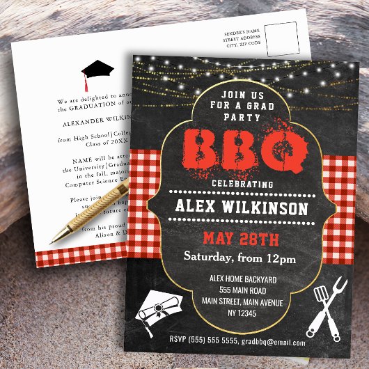 Graduation BBQ Party Rustic Chalkboard Invitation