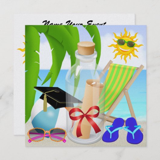 Graduation Beach Party - Invitation dans une boute (Devant / Derrière)