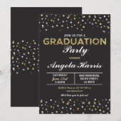Graduation Black & Gold Invitation Stars Confetti (Devant / Derrière)