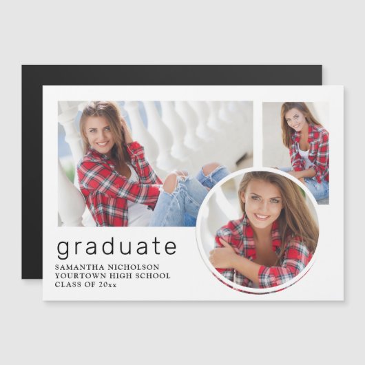 Graduation blanche 3 Photo Collage Faire-part (Devant / Derrière)