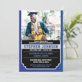Graduation Blue Silver Party Photo Grad Invitation (Debout devant)