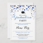 Graduation Blue Silver Party Polka Dot Invitation (Devant)