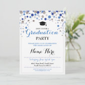 Graduation Blue Silver Party Polka Dot Invitation (Debout devant)