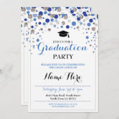 Graduation Blue Silver Party Polka Dot Invitation (Devant / Derrière)
