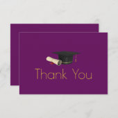 Graduation Cap and Diploma on Paars Dankuwel Bedankkaart (Voorkant / Achterkant)
