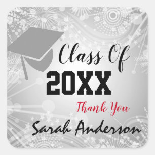 Graduation Cap, Class Year 20XX Hartelijk dank Vierkante Sticker