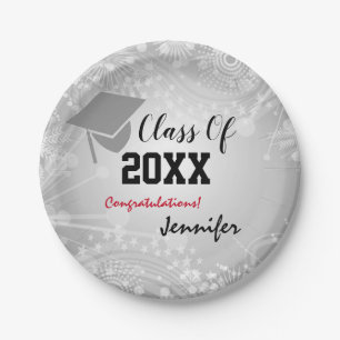 Graduation Cap, Class Year 20XX party Silver Papieren Bordje