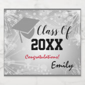 Graduation Cap, Class Year 20XX party Silver Sparkling Wijnetiket (Enkel label)