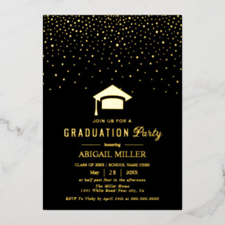 Graduation cap confetti Class Of 2025 black Folie Uitnodiging