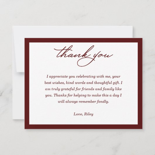 Graduation Cap Dark Maroon Dank je wel Notitiekaartje (Achterkant)