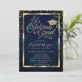 Graduation Cap Diamonds Sterren Navy Blauw Kaart (Staand voorkant)