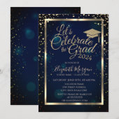 Graduation Cap Diamonds Sterren Navy Blauw Kaart (Voorkant / Achterkant)