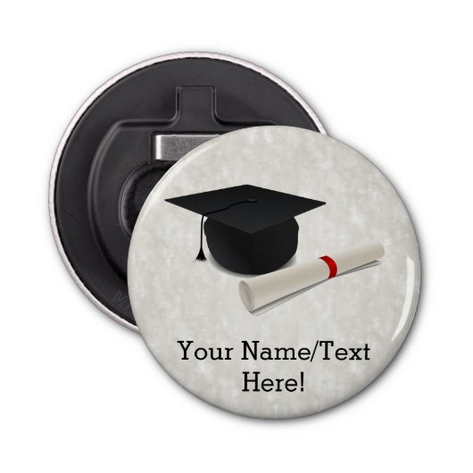 Graduation Cap Diploma Button Flesopener (Voorkant)