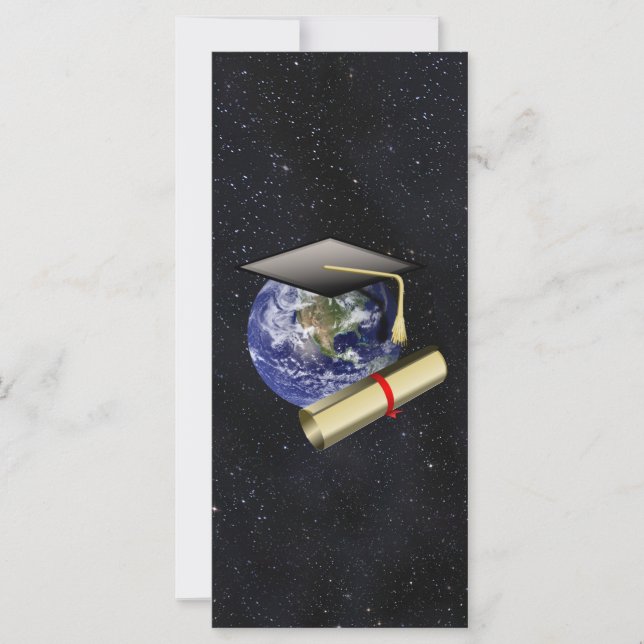 Graduation Cap, Earth w/diploma - Star Background (Voorkant)