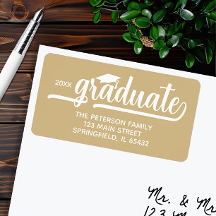 Graduation Cap Gold retouradres Etiket