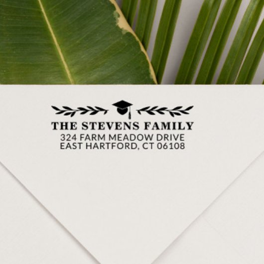 Graduation Cap & Greenery Name Address Zelfinktende Stempel