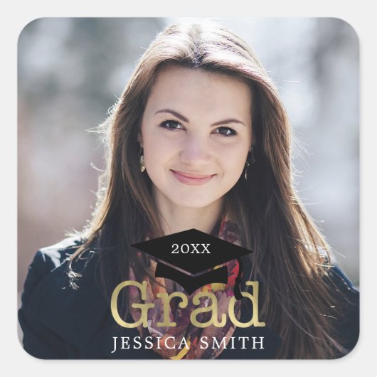 Graduation Cap Moderne Foto Vierkante Sticker (Voorkant)
