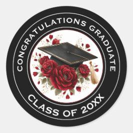 Graduation Cap & Red Roses Class of 20XX  Ronde Sticker