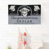 Graduation Cap Silver Fun Gefeliciteerd Spandoek (Insitu)