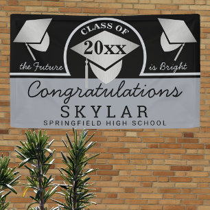 Graduation Cap Silver Fun Gefeliciteerd Spandoek