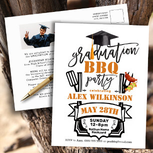 Graduation Cap Tassel Eenvoudige foto BBQ Party Uitnodiging Briefkaart
