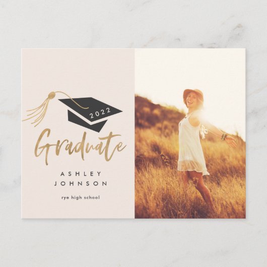 Graduation Cap Tassel Gold Foil Foto 2022 Announc Aankondigingskaart (Voorkant)