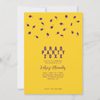 Graduation Cap Toss Purple & Gold Grad Party Kaart