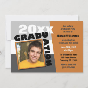 Graduation Carrée Orange Photo Party Invitation