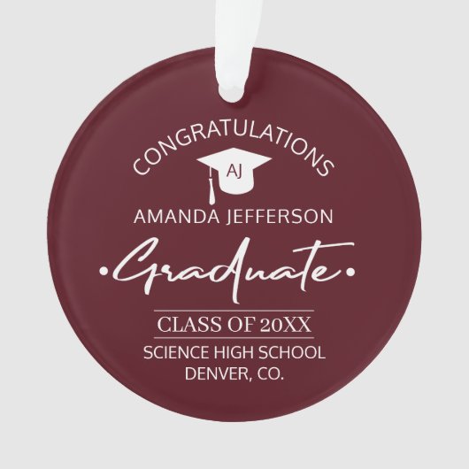 Graduation | Class year and school PHOTO burgundy Ornament (voorkant)