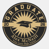 Graduation Classic Gold & Black Template Ronde Sticker (Voorkant)