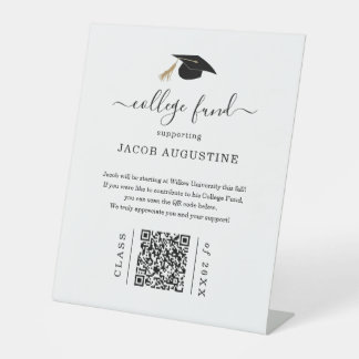 Graduation College Fund with QR Code Reclamebord Met Voetstuk