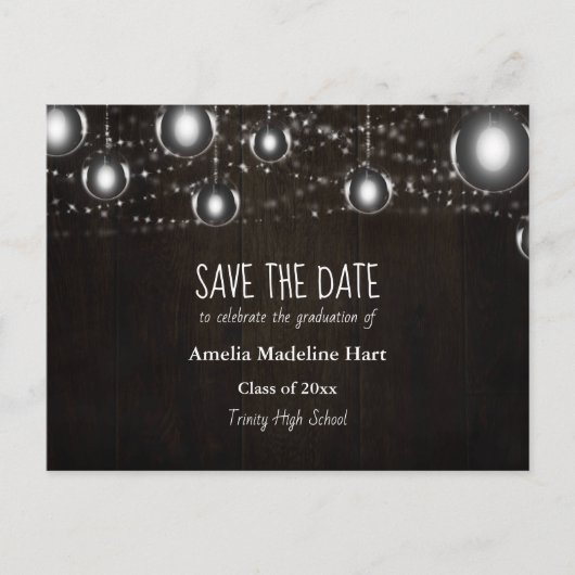 Graduation Country | String Lights Save The Date Aankondigingskaart (Voorkant)
