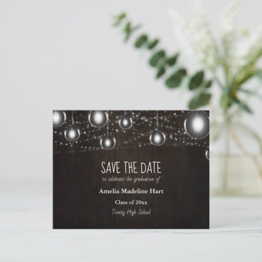 Graduation Country | String Lights Save The Date Aankondigingskaart (Staand voorkant)