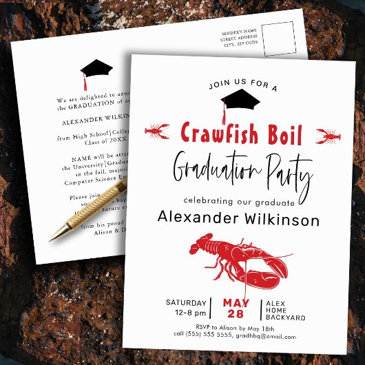 Graduation Crawfish Bouillir BBBQ Party Invitation