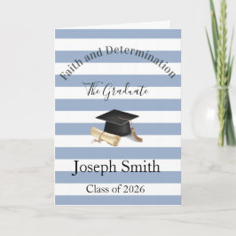 Graduation Cute Blue & White Stripe Greeting Card  Feestdagen Kaart