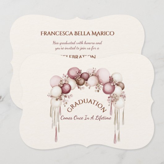 Graduation Daughter Balloons Invitation (Devant / Derrière)