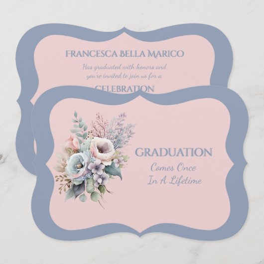 Graduation Daughter Blue Pink Floral Invitation (Devant / Derrière)
