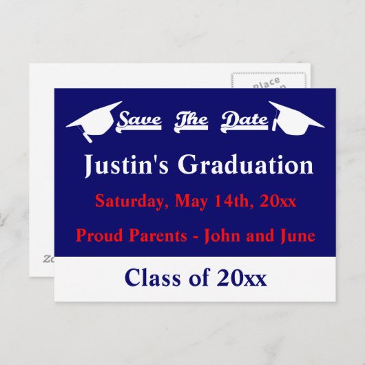 Graduation Enregistrer La Carte Date Avec Blanc (Devant / Derrière)